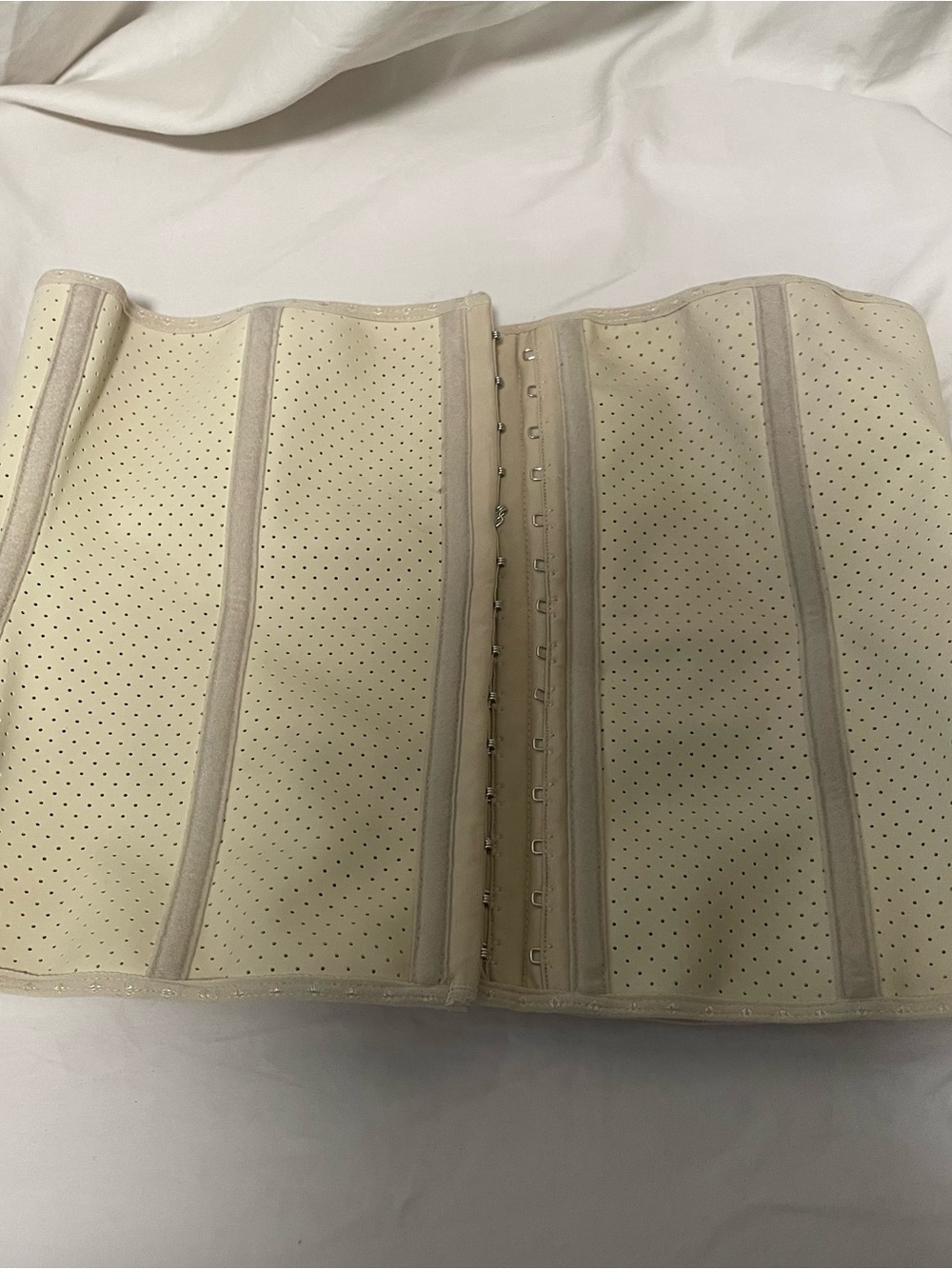 Beige Waist Trainer Corset with Hook Closure